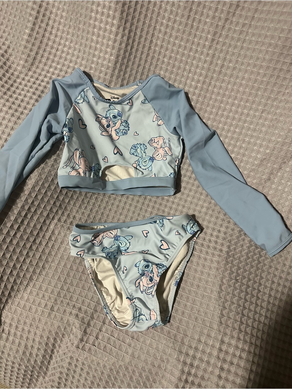 Disney Light Blue Girls' Stitch Long-Sleeve Two-Piece Rashguard Swim Set